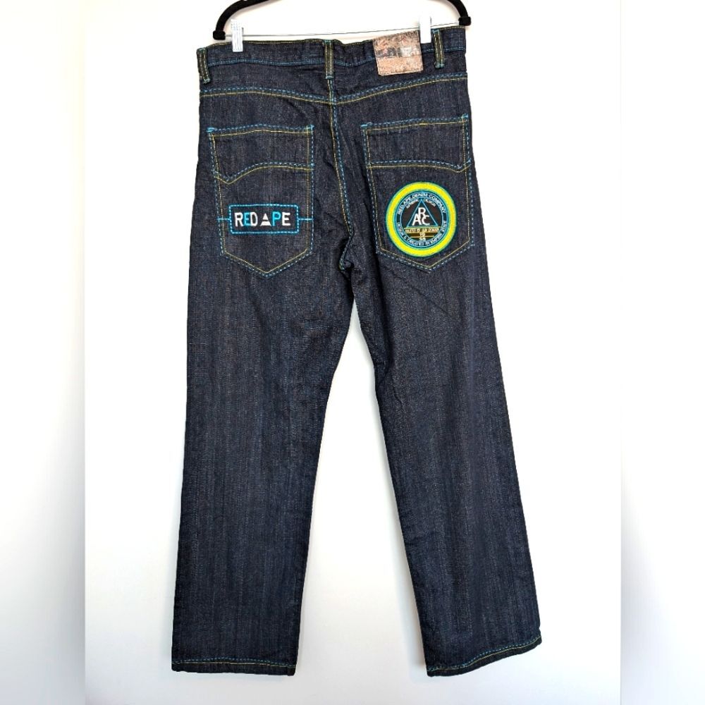 Y2K Red Ape Denim Company Contrast Stitch Patch Detail Embroidered Jeans 34x32